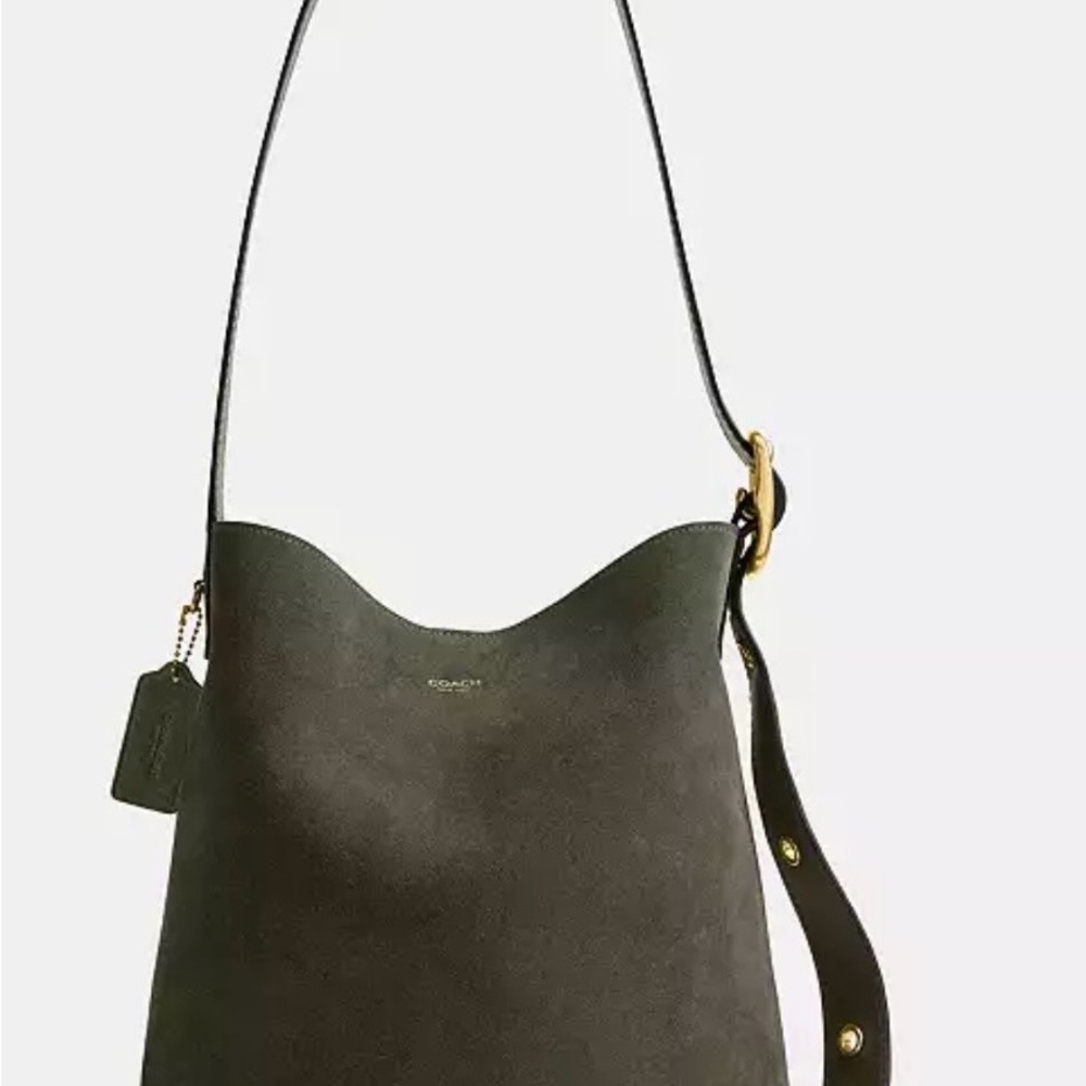 Coach Olive Green Leather Shoulder Tote with Wristlet - Picture 2 of 6